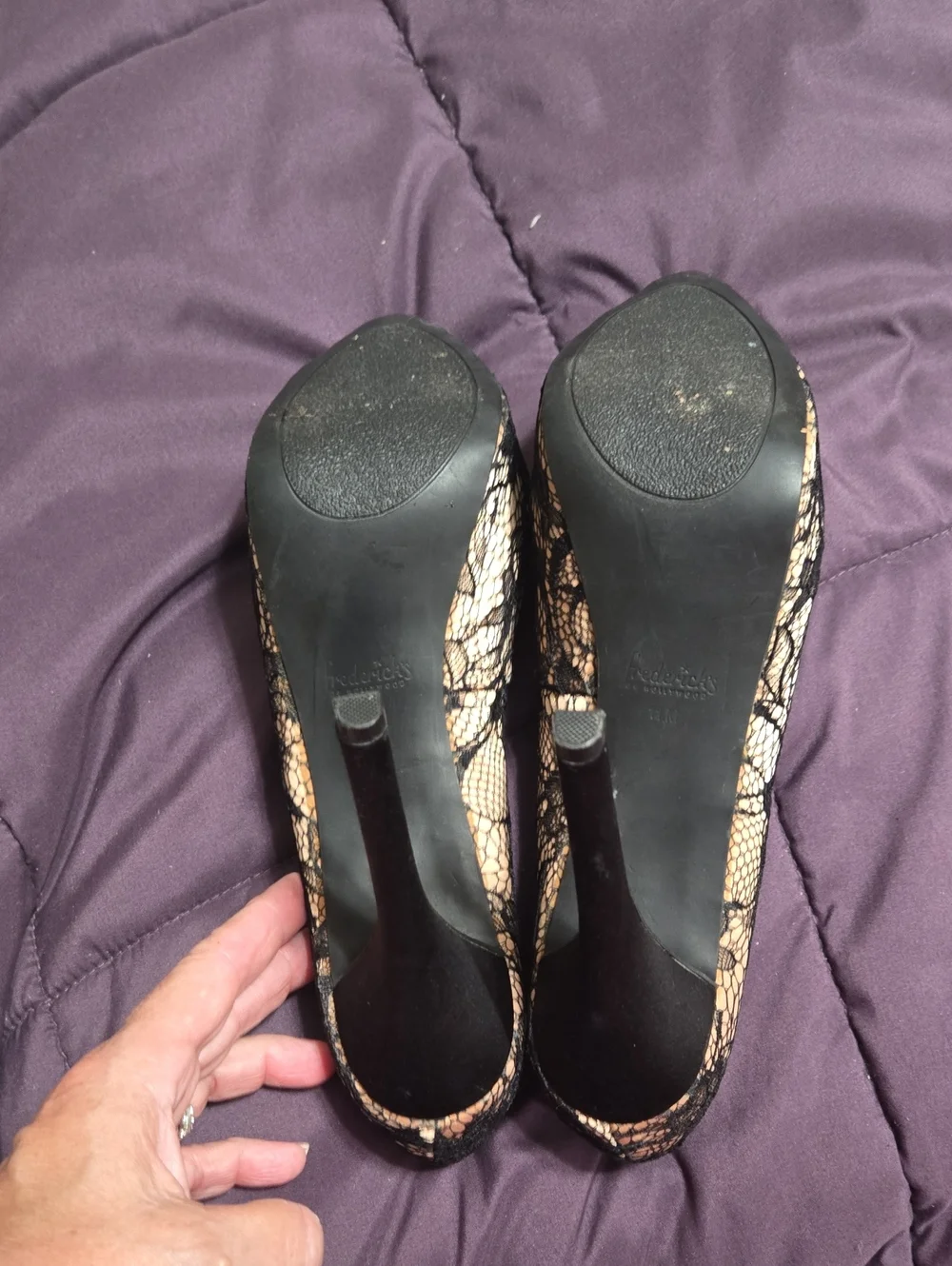 Frederick's of Hollywood Black Lace Nude Platform Stiletto Pumps Size 11M